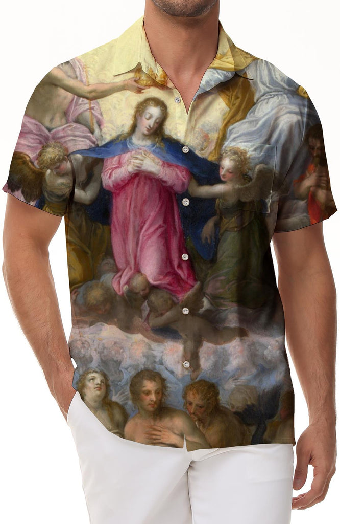 Angel Digital Print Men's Pattern Print Short Sleeve Lapel Button Shirt Personalized Beach Shirt Casual Tops