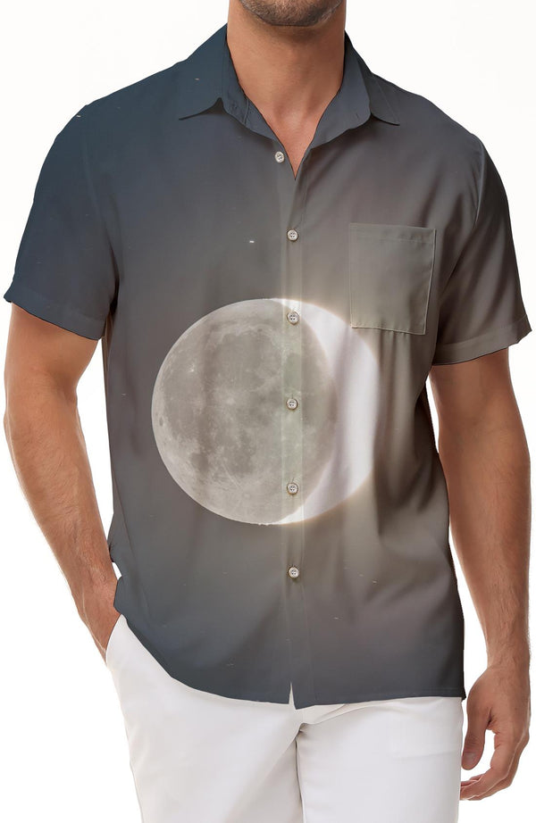 Moon Men's Casual Short Sleeve Shirt Hawaiian Shirt Men's Casual Tropical Short Sleeve Beach Shirt Tops