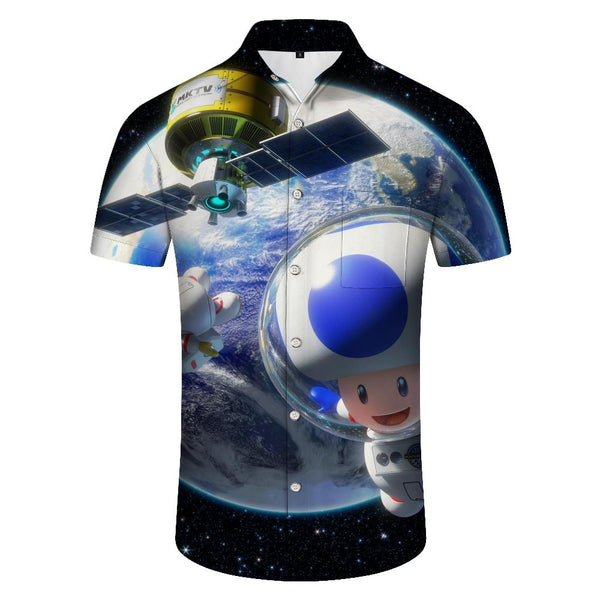 
Cartoon Earth Space Planet Earth 3D Digital Printing Men's Short Sleeve Polyester Shirt Button Casual Shirt Loose Top
                