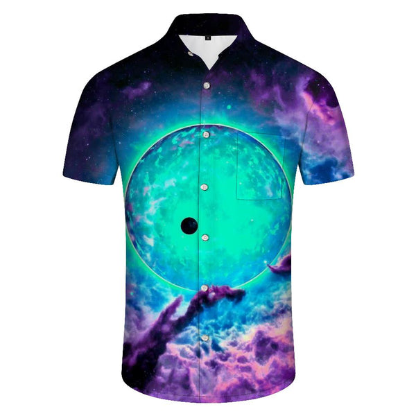 
Starry sky luminous earth casual loose short-sleeved summer men's Hawaiian button short-sleeved lapel beach shirt
                