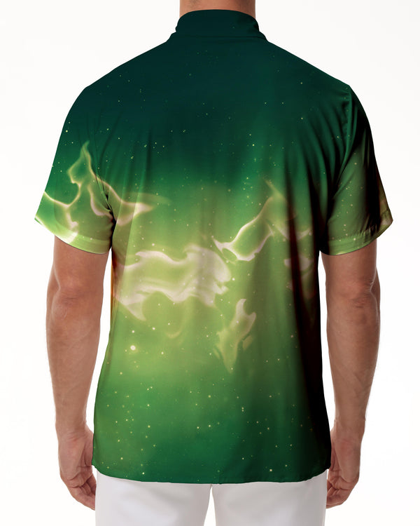 
Galaxy Green Gradient Flame Pattern Men's Shirt Short Sleeve Turtleneck Button Lapel Top Men's Shirt
                