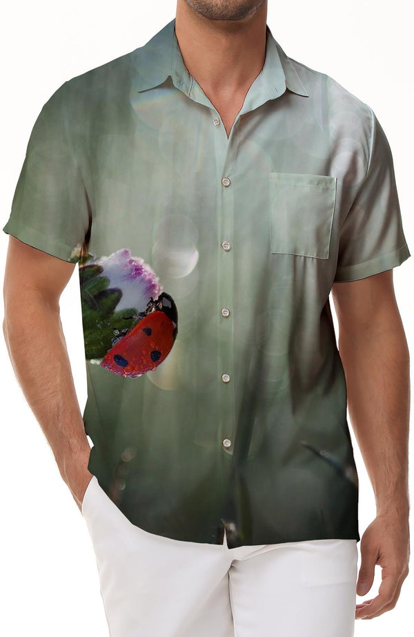 Red ladybug and stamen tropical Hawaiian shirt holiday beach seaside shirt men's short sleeve