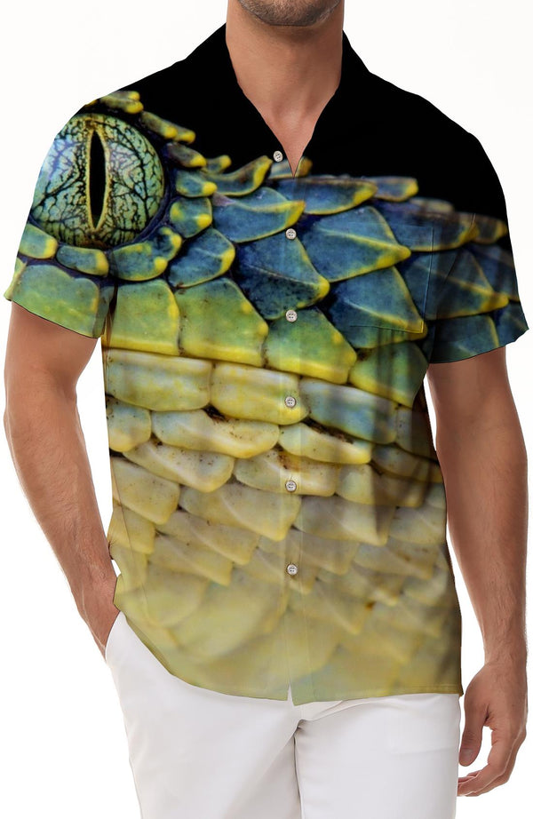 Scales Covered Green Animal Snake Summer Hawaiian Four Seasons Button Top Shirt Men Comfortable Breathable Fashion Shirt