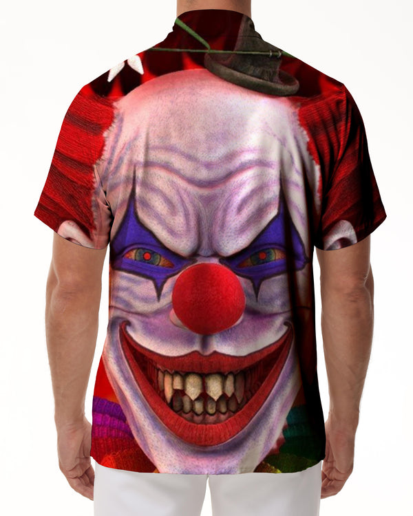 
3D printed short-sleeved shirt tropical rainforest men's casual loose daily vacation travel Hawaiian pocket lapel button short-sleeved shirt crazy clown
                