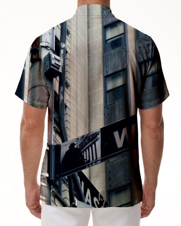 
European building scenery button-down shirt for men summer loose short-sleeved top suitable for indoor vacation travel seaside
                