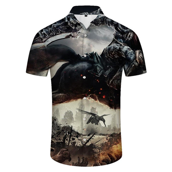 
Men's casual shirts fashion retro ancient war horse print short sleeve shirts summer regular button beach shirt tops
                