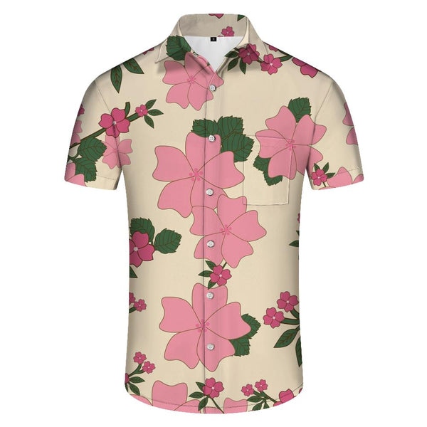 
Pink Hibiscus Flower Pattern Short Sleeve 3D Digital Printing Men's Casual Loose Regular Fit Casual Beach Shirt with Pockets Hawaii
                