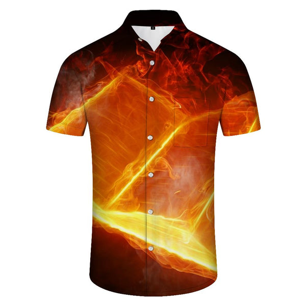 
Burning Flame Fire Men's Loose Hawaiian Button Fashion Lapel Regular Fit Pocket Breathable Printed Shirt Beach Short Sleeve
                