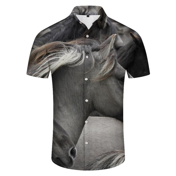 
Gray horse brown summer beach Hawaiian shirt men's shirt short sleeve casual shirt men's shirt with pockets
                