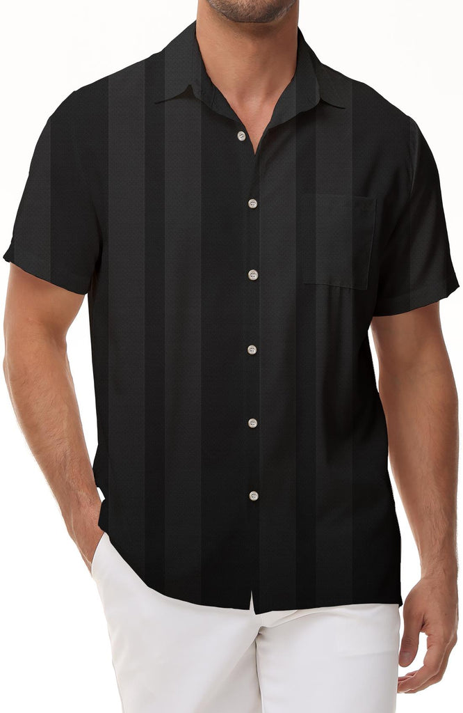 Black Summer Fashion Tops Men Casual Hawaiian Button Lapel Pocket Shirt Short Sleeve Men Button Beach Clothing