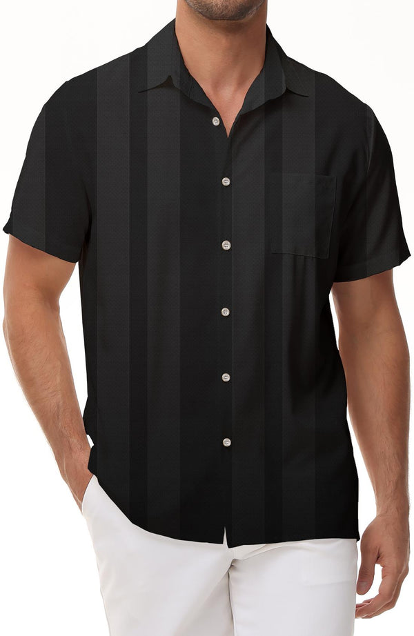 Black Summer Fashion Tops Men Casual Hawaiian Button Lapel Pocket Shirt Short Sleeve Men Button Beach Clothing