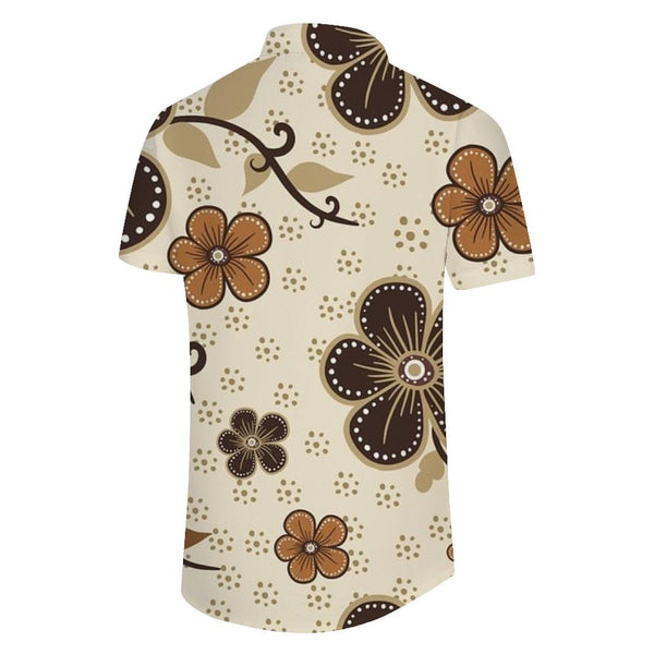 
Retro floral tropical Hawaiian button-down lapel men's casual loose vacation beach short-sleeved shirt
                