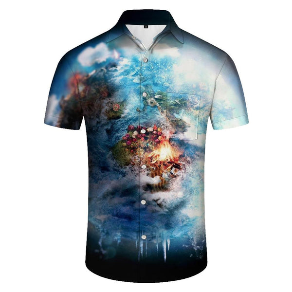 
3d digital printing pattern Hawaiian regular style fashion button top Tropical Hawaiian button-down lapel beach clothing abstract
                