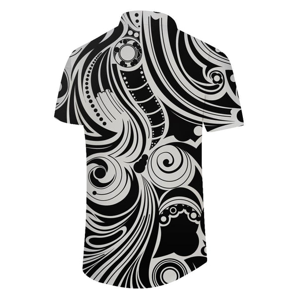 
Men's black and white casual vacation seaside beach Hawaii tropical summer button-down short-sleeved shirt pocket lapel top
                