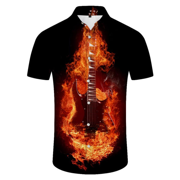 
Men's Hip-Hop Style Flame Guitar 3D Printed Short Sleeve Shirt Personality Pattern Casual Summer Fashion Shirt Short Sleeve
                