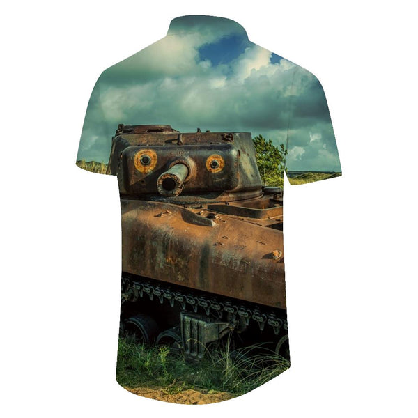 
Army USA Vietnam Era Flamethrower Tank Hawaiian Button Lapel Tropical Men's Loose Street Indoor
                