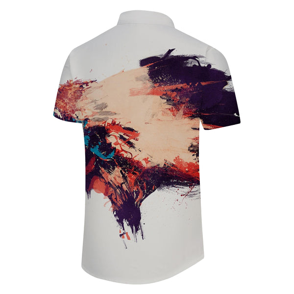 
White abstract painting digital printing men's casual short-sleeved shirt dynamic 3d printing pattern casual Hawaii
                