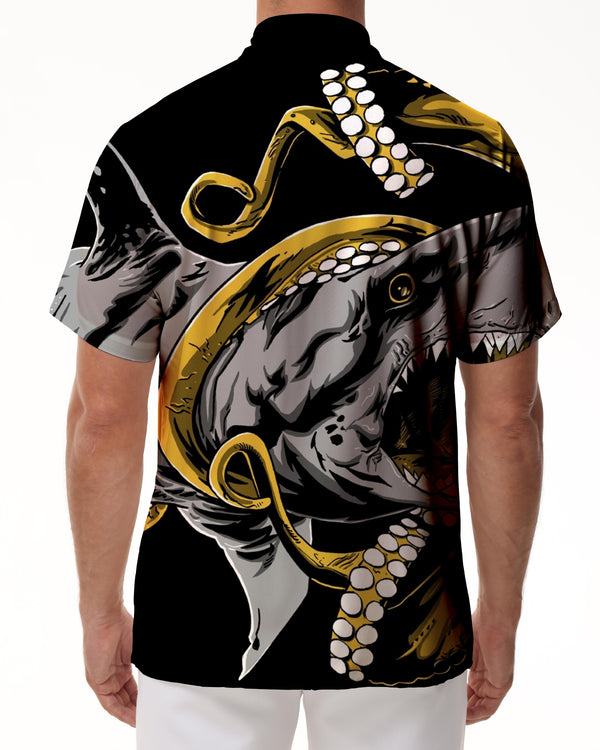 
Novelty Black Cool Shark Print Mens Hawaiian Shirt Short Sleeve Casual Button Shirt Summer Beach Shirt Vintage
                