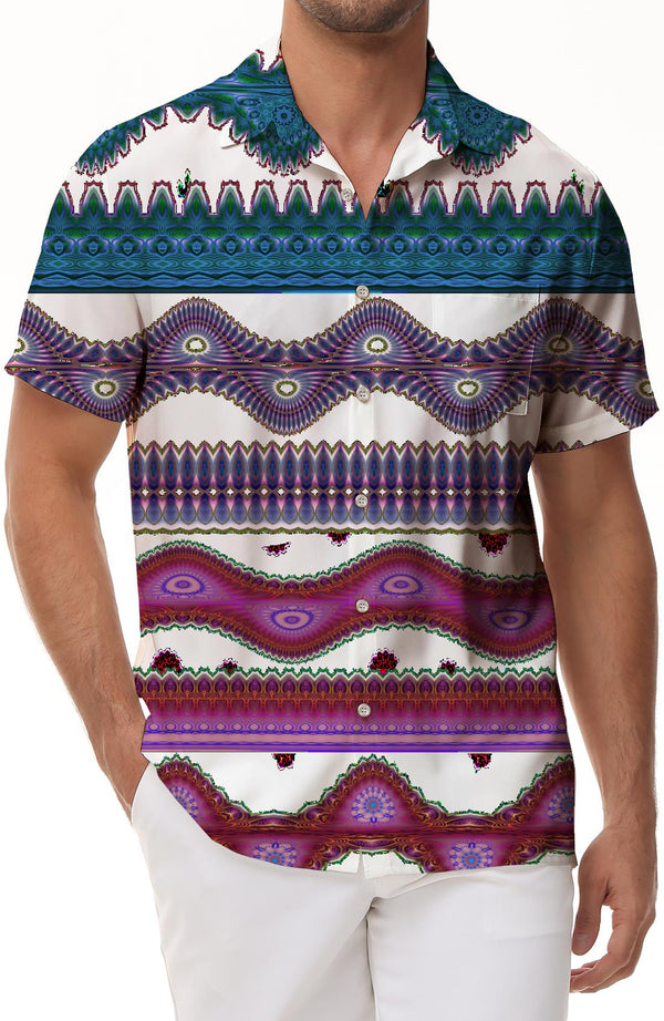 Hawaiian men's ethnic style colorful printed short-sleeved shirt casual style