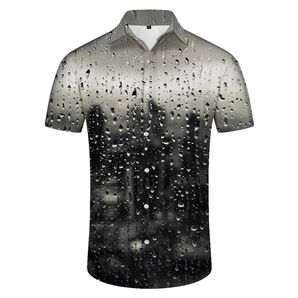 
Rainy Day Atmosphere Rain Casual Style Men's Retro Hawaiian Button Pocket Lapel Short Sleeve Button Fun Party
                