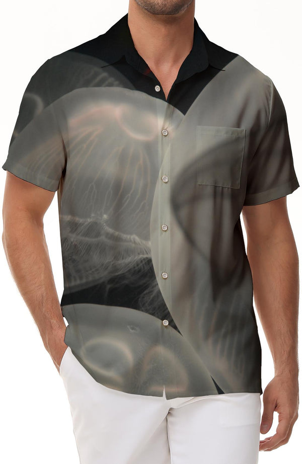 Gray Jellyfish Men's Casual Loose Short Sleeve Shirt Hawaiian Shirt Men's Short Sleeve Button Comfortable Fun Underwater Animal Short Sleeve Shirt Tops