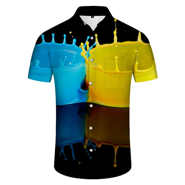 
Artistic color pigment men's casual shirt beach retro casual colorful short sleeve shirt 3d digital printing
                