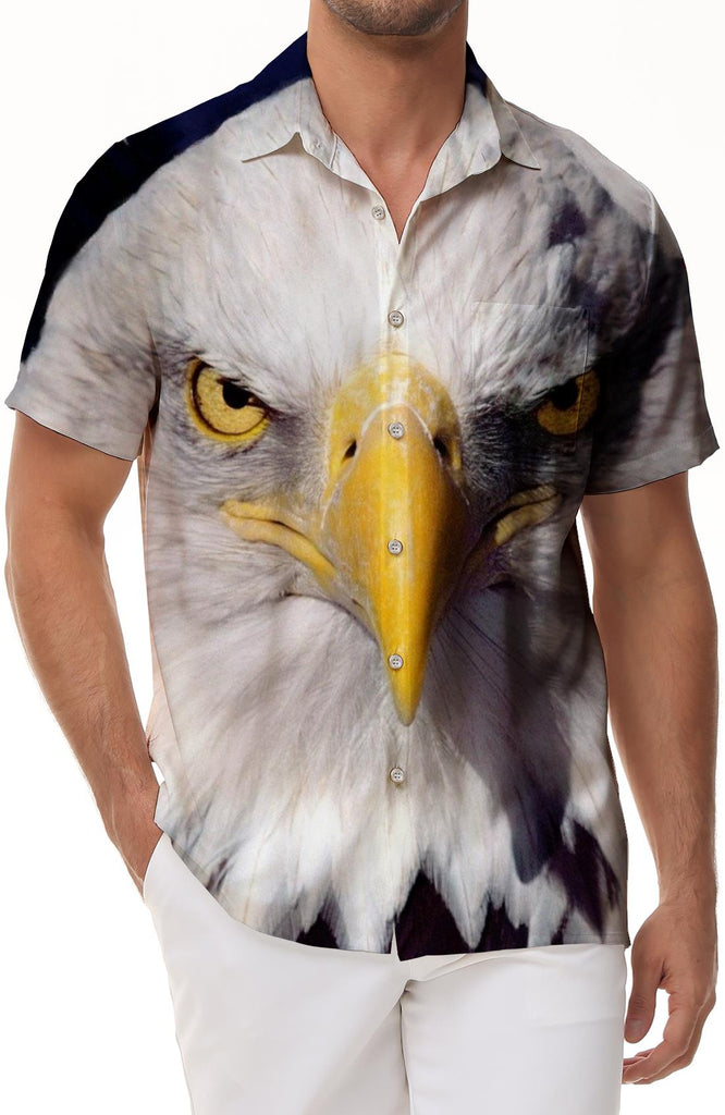 White Eagle American short-sleeved shirt men's casual daily travel loose short-sleeved shirt tropical four seasons comfortable breathable Hawaiian shirt short-sleeved shirt holiday seaside play