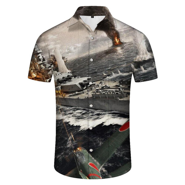 
Sea Aircraft Carrier Hawaiian Shirt Men's Vintage Short Sleeve Casual Shirt Button Collar Beachwear
                