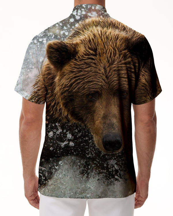 
Wild Brown Bear Hawaiian Shirt Men's Casual Button Short Sleeve Tropical Summer Beach Fashion Popular
                