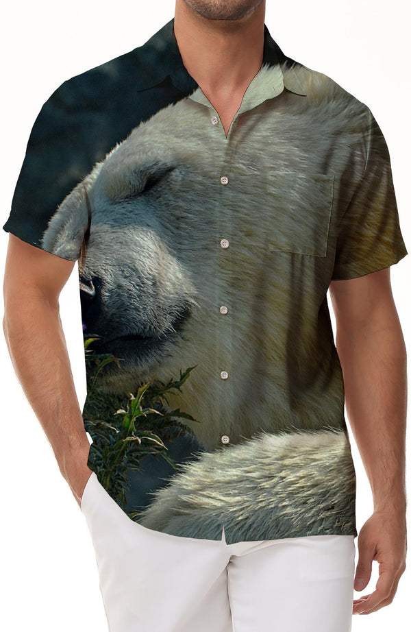 Summer street print pattern bear animal bear white 3D print pattern men's shirt casual fashion short sleeve