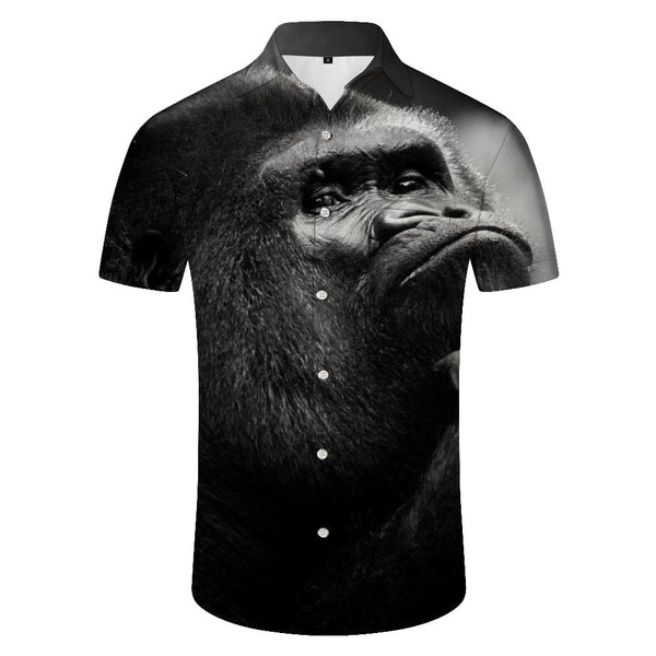 
New Casual Loose Men's Gorilla Hawaiian Shirt Hawaiian Button Lapel Beach Casual Short Sleeve Button Shirt
                
