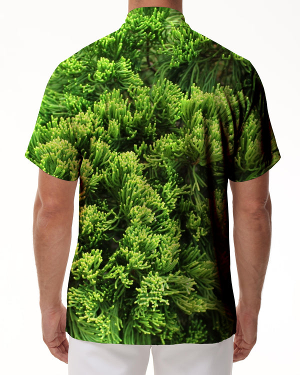
Summer fashion creative green plant pattern men's trendy casual personality lapel short-sleeved shirt 3D digital printing pattern
                