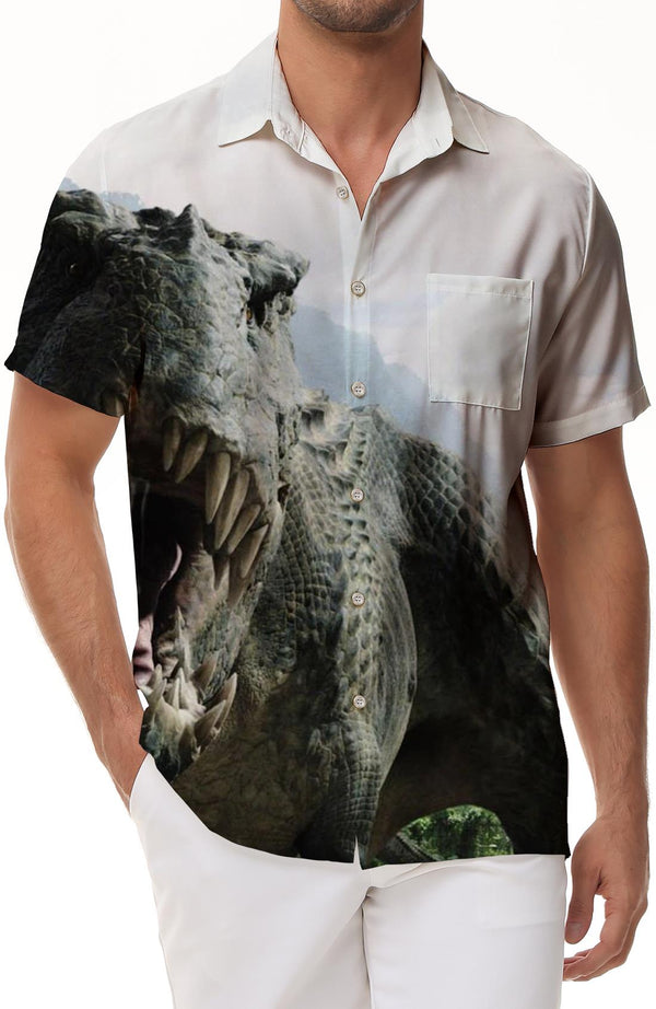 Men's Casual Hawaiian Shirts High Quality Vintage Street Casual Loose Shirts 3D Dinosaur Print Tops