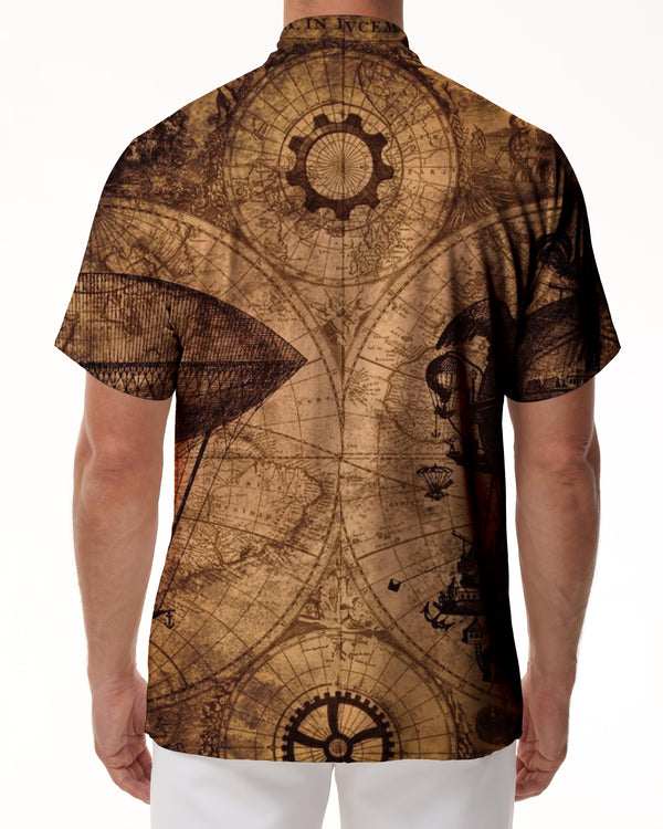 
Retro Summer Men's Shirt Loose Hawaiian Short Sleeve Shirt 3D Nautical Chart Loose Top Breathable Clothes
                