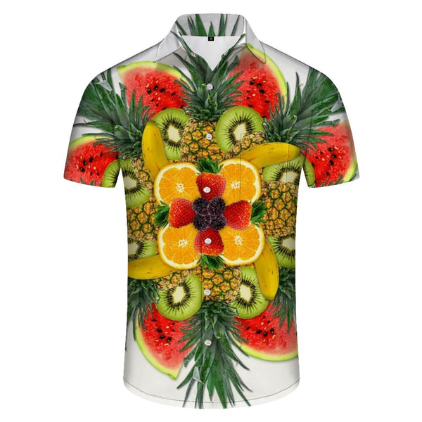 
Fresh Fruit Print Beach Vacation Short Sleeve Cuban Collar Beach Shirt Perfect Casual Button Shirt
                