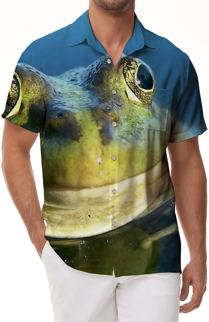 Frog Black Hawaiian Shirt Short Sleeve Men's Casual Button Shirt Beach Holiday