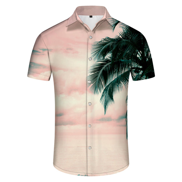 
Pink Landscape Coconut Tree Pattern 3d Digital Printing Shirt Tropical Hawaiian Short Sleeve Daily Button Vacation Seaside Beach Shirt Men's Lapel Casual Style
                