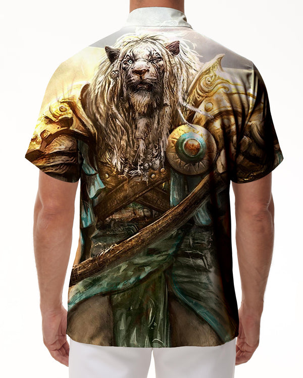 
Ancient mythical beast Hawaiian button daily street comfortable men's 3D animal print shirt pattern short sleeve loose breathable top
                