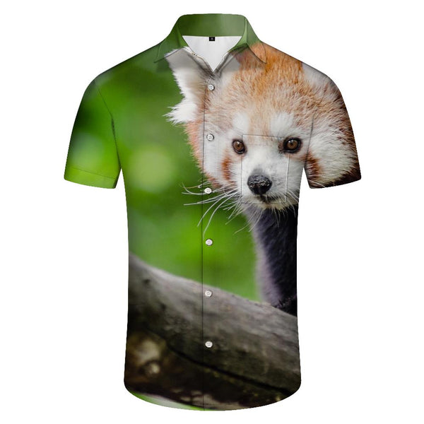 
Red Panda Men's Short Sleeve Shirt Lapel Button Top Short Sleeve Shirt Hawaiian Loose
                