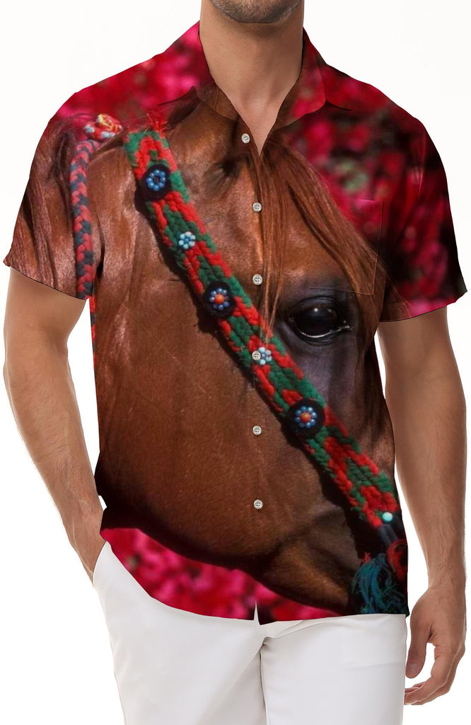 Floral Brown Horse Men's Everyday Shirt Short Sleeve Shirt Casual Digital Printing Hawaiian Tropical Beach Wear