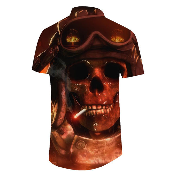 
Flame Heavy Metal Skull Man Smoking Men's Hawaiian Shirt Casual Button Vacation Top Summer Short Sleeve Shirt
                