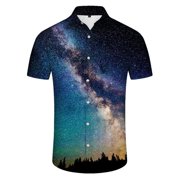 
Beautiful Galaxy Silver Sea Fantasy Short Sleeve Shirt Hawaiian Shirt Short Sleeve Men's Casual Fashion Button Short Sleeve Shirt Mixed Color
                