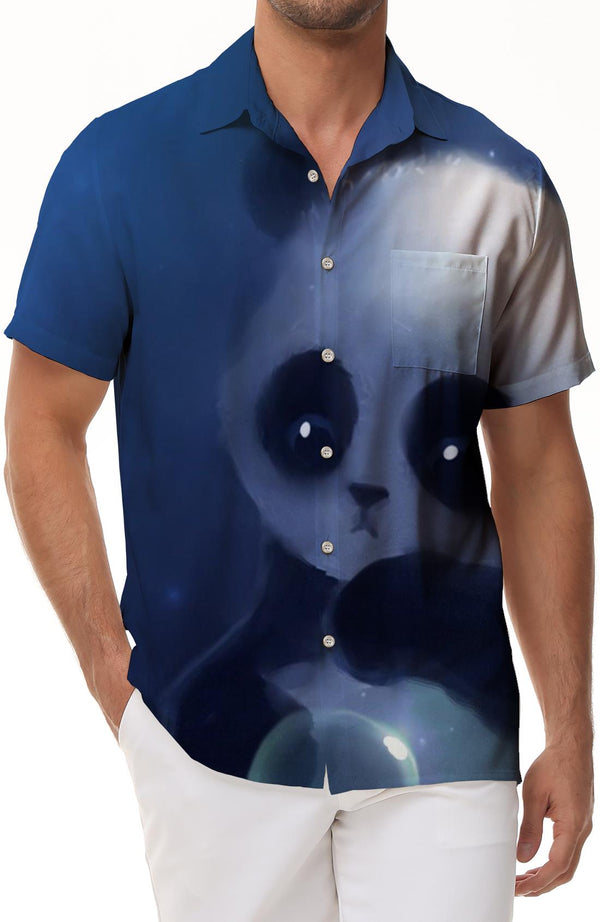 Cub Panda Men's Casual Shirt Beach Hawaiian Shirt Short Sleeve Button-Down Shirt Top with Pockets
