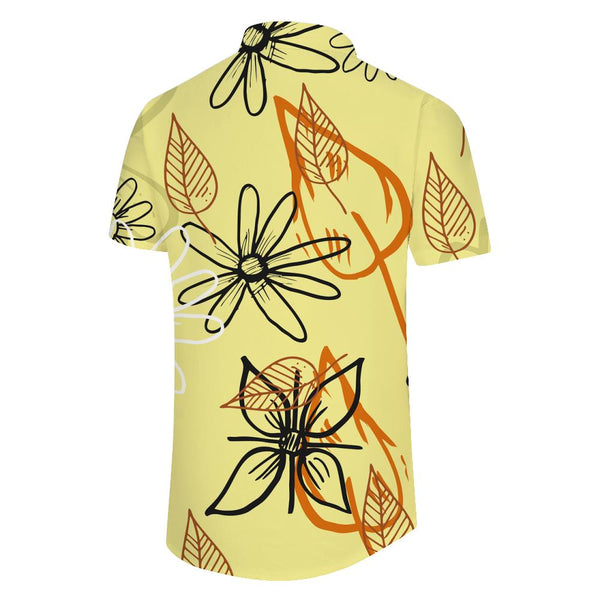 
Yellow fashion fun cool Hawaiian button lapel men's casual loose daily street simple versatile seaside beach tops
                