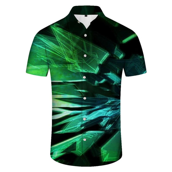 
Hawaiian button-down lapel pocket short-sleeved shirt for men casual daily loose glass print pattern fashion short-sleeved top
                