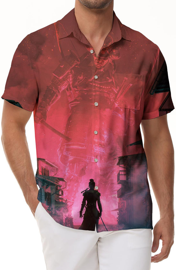 Samurai Japanese Hawaiian Shirt Men's Harajuku Casual Button Short Sleeve Cool Clothing Loose