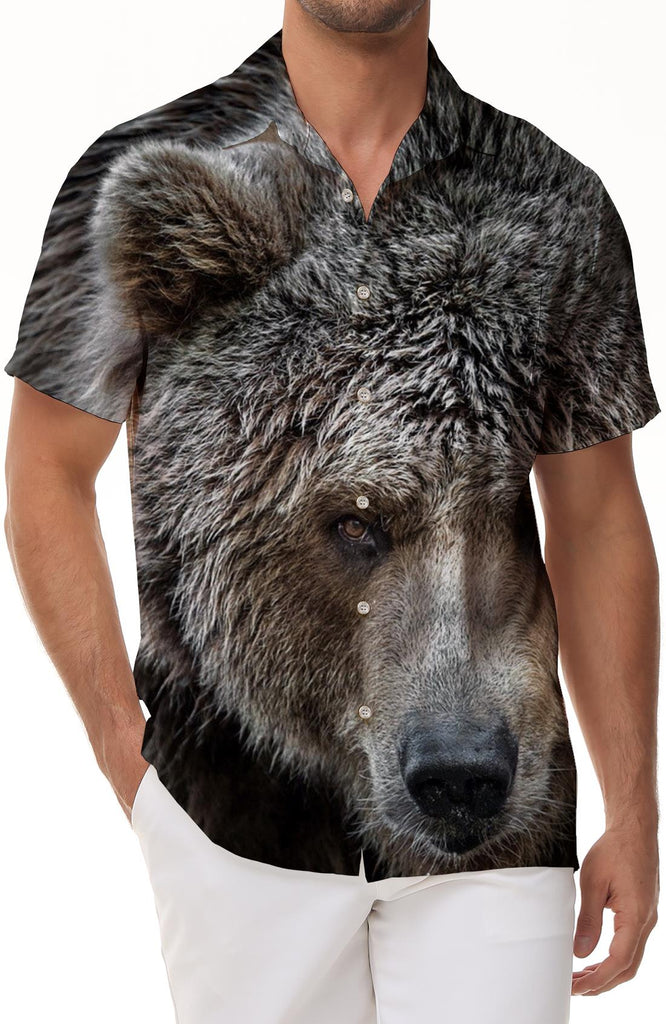 Majestic Bear Print Camping Beach Shirt Tops Men's Casual Fashion Shirt Short Sleeve Regular Fit