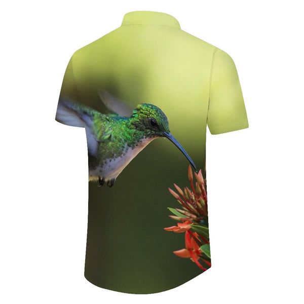 
Men's button down shirt short sleeve hummingbird and colorful flowers nature animals hawaiian tropical four seasons loose casual top
                