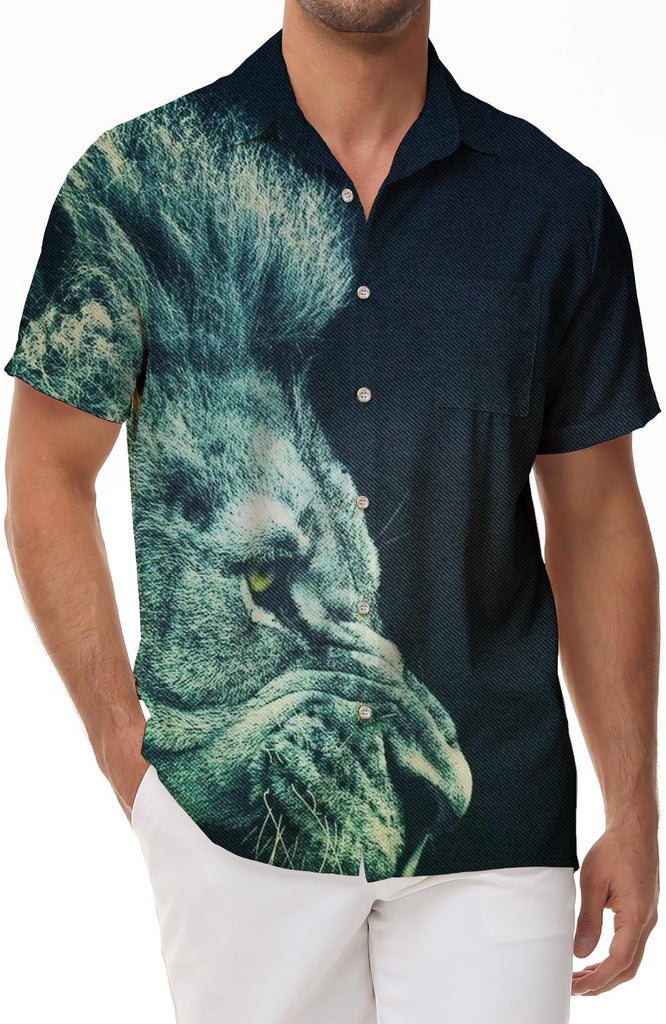 Tropical Rainforest Animal Lion Men's Regular Short Sleeve Shirt Hawaiian Tropical Beach Vacation Clothing