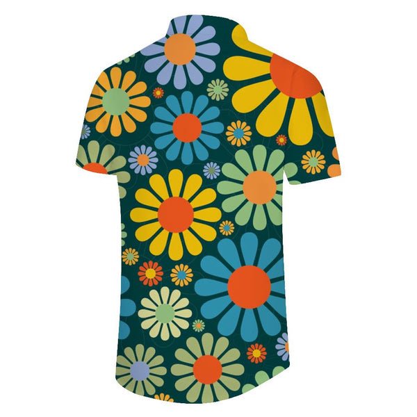 
Small chrysanthemum 3D digital printing pattern men's daily simple versatile casual loose Hawaiian button lapel pocket short sleeve
                